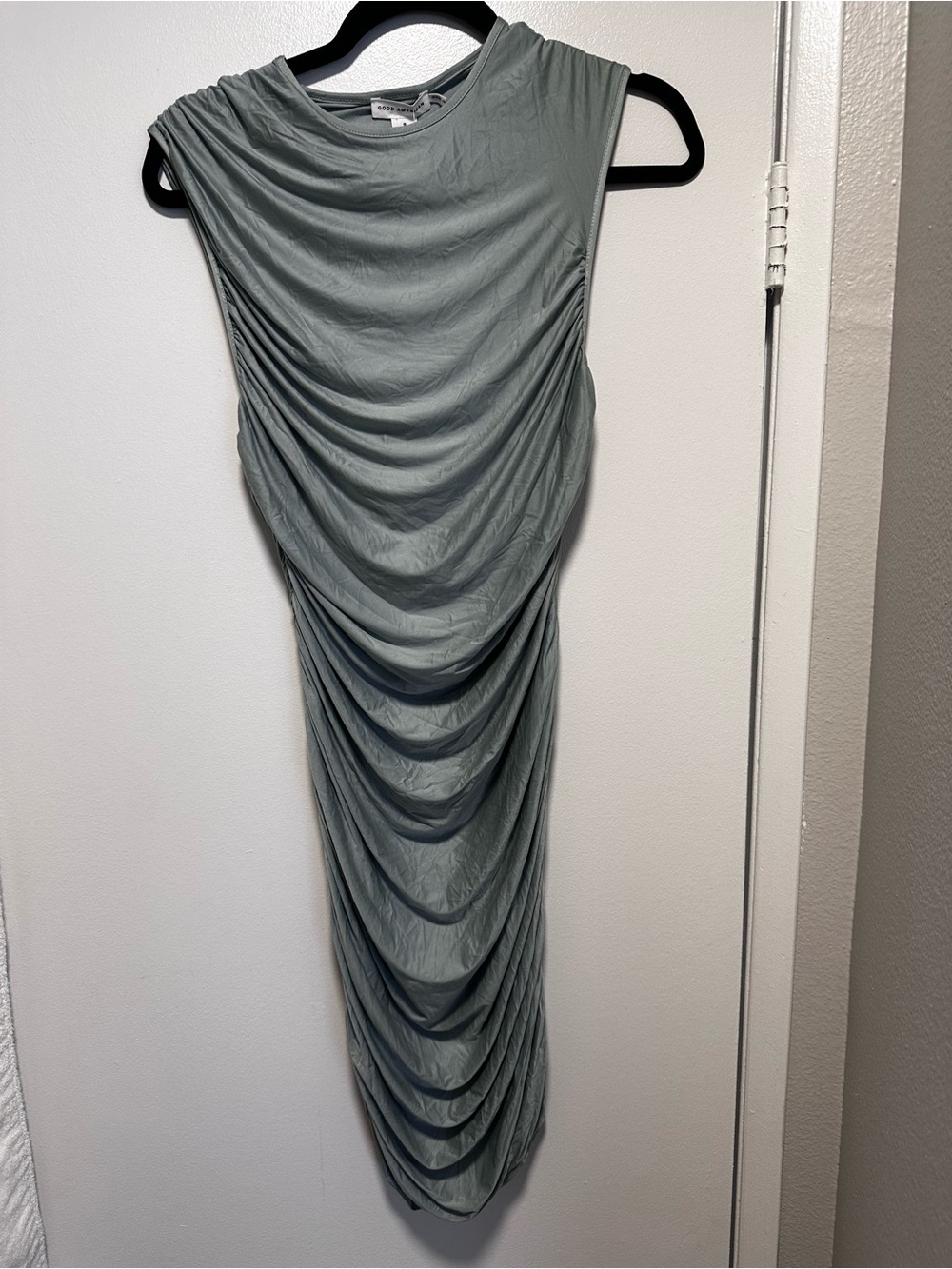 Good American Draped Sleeveless mini dress Sage
